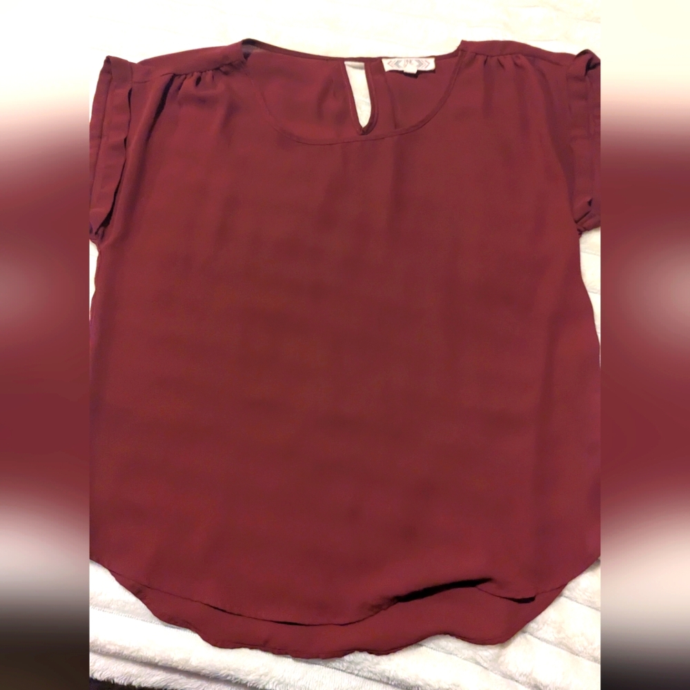 Sheer Pink Rose Burgundy Blouse